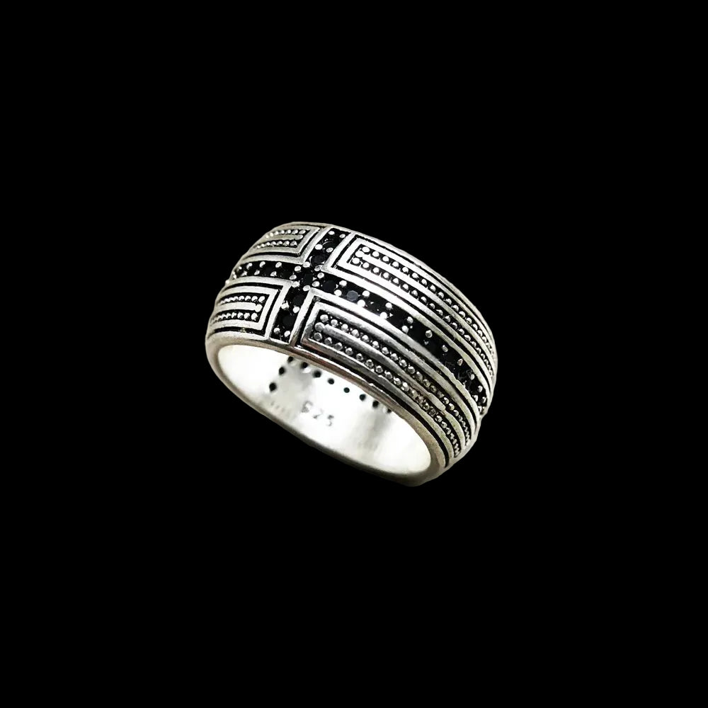 Black CZ Cross Ring 925 Sterling Silver Fine Jewellery Unisex Cross Design with High-Quality CZ Stones for Men and Women