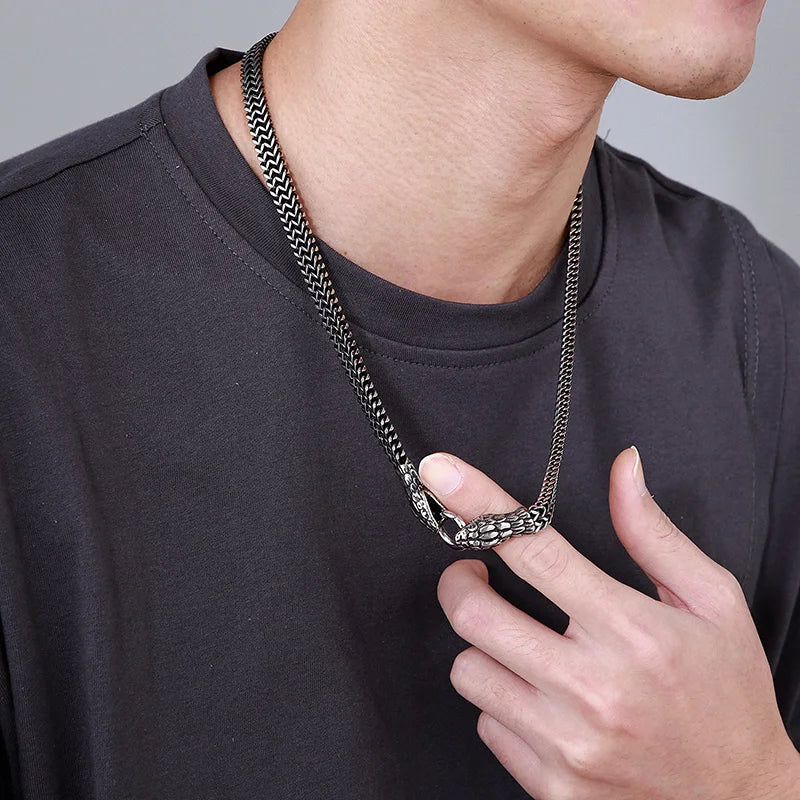 Kalen Domineering Snake Head Lock Necklaces Braided Chain Men High Quality Stainless Steel Jewelry Statement Necklace
