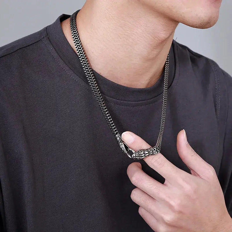 Kalen Domineering Snake Head Lock Necklaces Braided Chain Men High Quality Stainless Steel Jewelry Statement Necklace Coven Couture Collective
