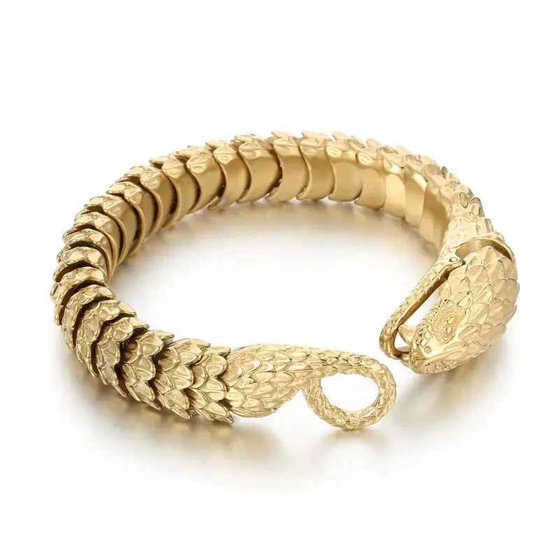 KALEN 220mm Men Punk Oxidized Black/Silver/Gold Stainless Steel Feathers Snake Links Bracelet Coven Couture Collective