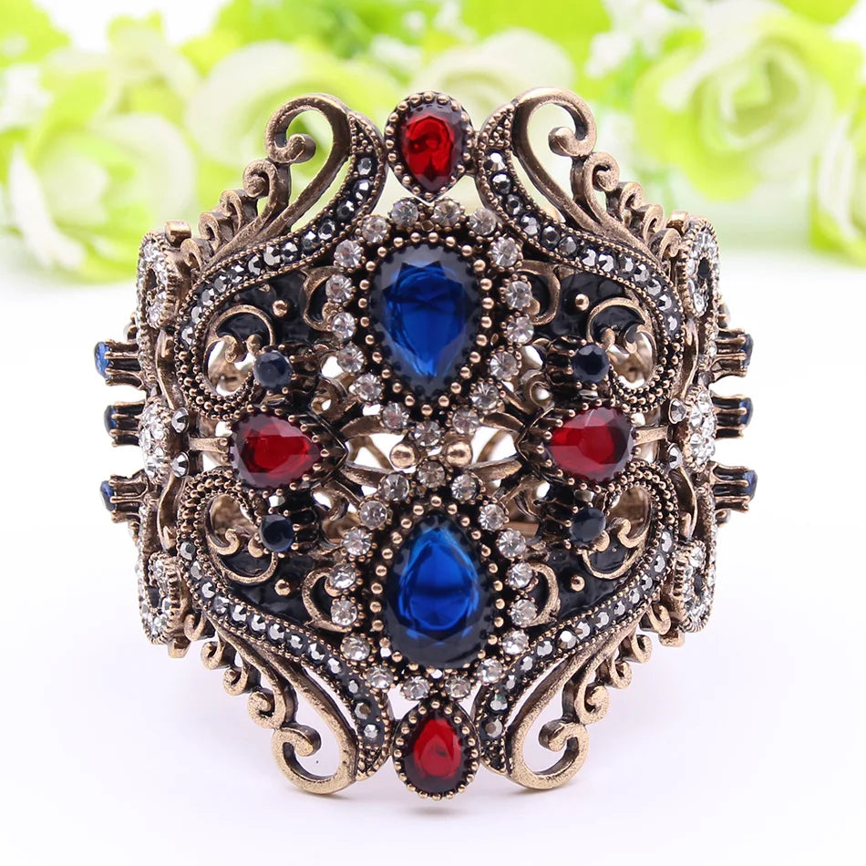 Antique Gold Baroque Gothic Bangle Vintage Resin Flower Bracelet for Women