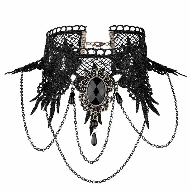 YiYaoFa Handmade Exaggerated Jewelry Set Gothic Jewelry Black Lace Necklace & Earring Women Accessories Party Jewelry FYS-01 Coven Couture Collective