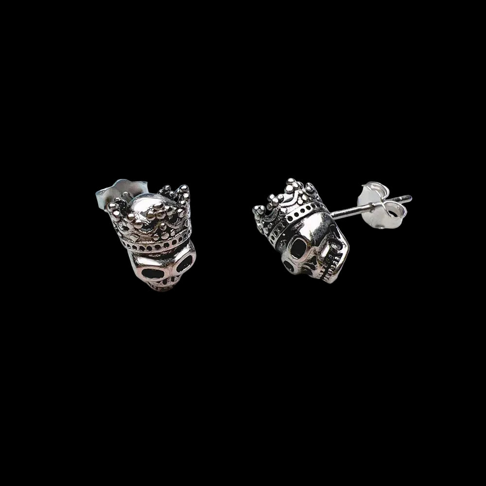 Skull King Stud Earrings 925 Sterling Silver Europe Style Edgy Fine Jewelry for Women Men Vintage Rebel Gift Coven Couture Collective