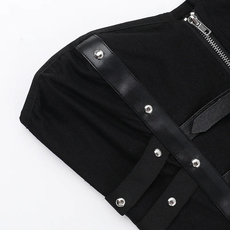Goth Dark Punk Grunge Leather Buckle Strapless Corset Tops Mall Gothic Zip Women Tupe Top Y2K Coquette Streetwear Alt Tanks Vest