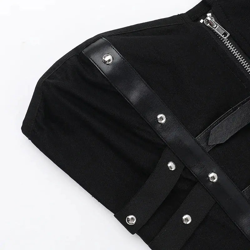 Goth Dark Punk Grunge Leather Buckle Strapless Corset Tops Mall Gothic Zip Women Tupe Top Y2K Coquette Streetwear Alt Tanks Vest Coven Couture Collective
