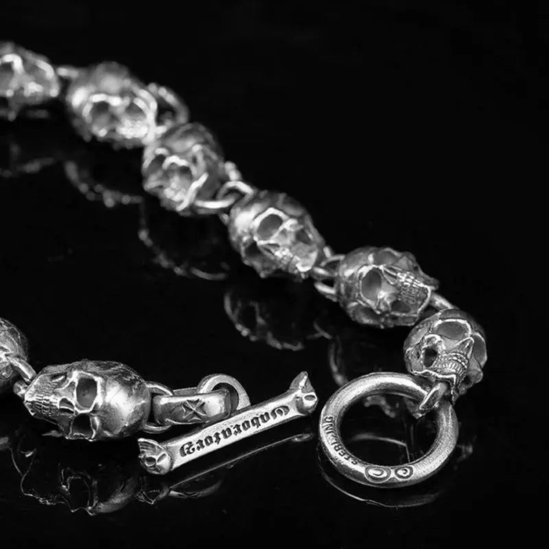 S925 Silver American Garber Style Handmade Skull Motorcycle Hand String Trend Men's and Women's Skeleton Vintage Punk Bracelet Coven Couture Collective