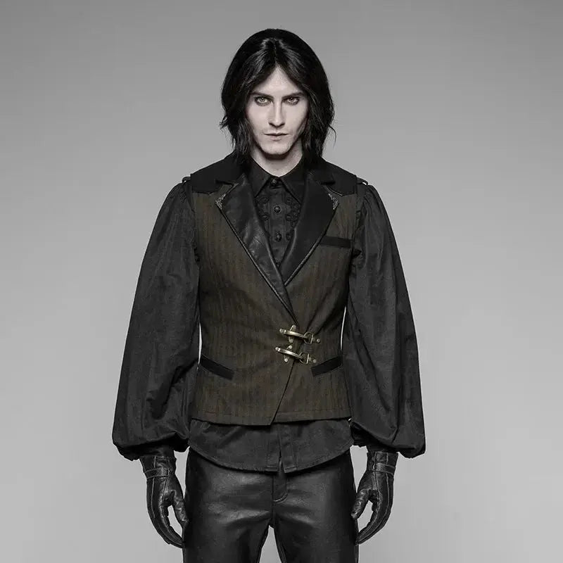 PUNK RAVE New Steampunk Black Brown Striped Men's Waistcoat Coven Couture Collective