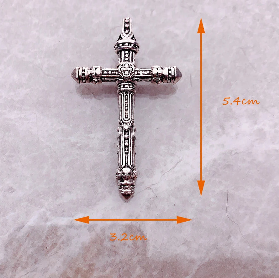 925 Sterling Silver Vintage Pendant Cross with Skulls