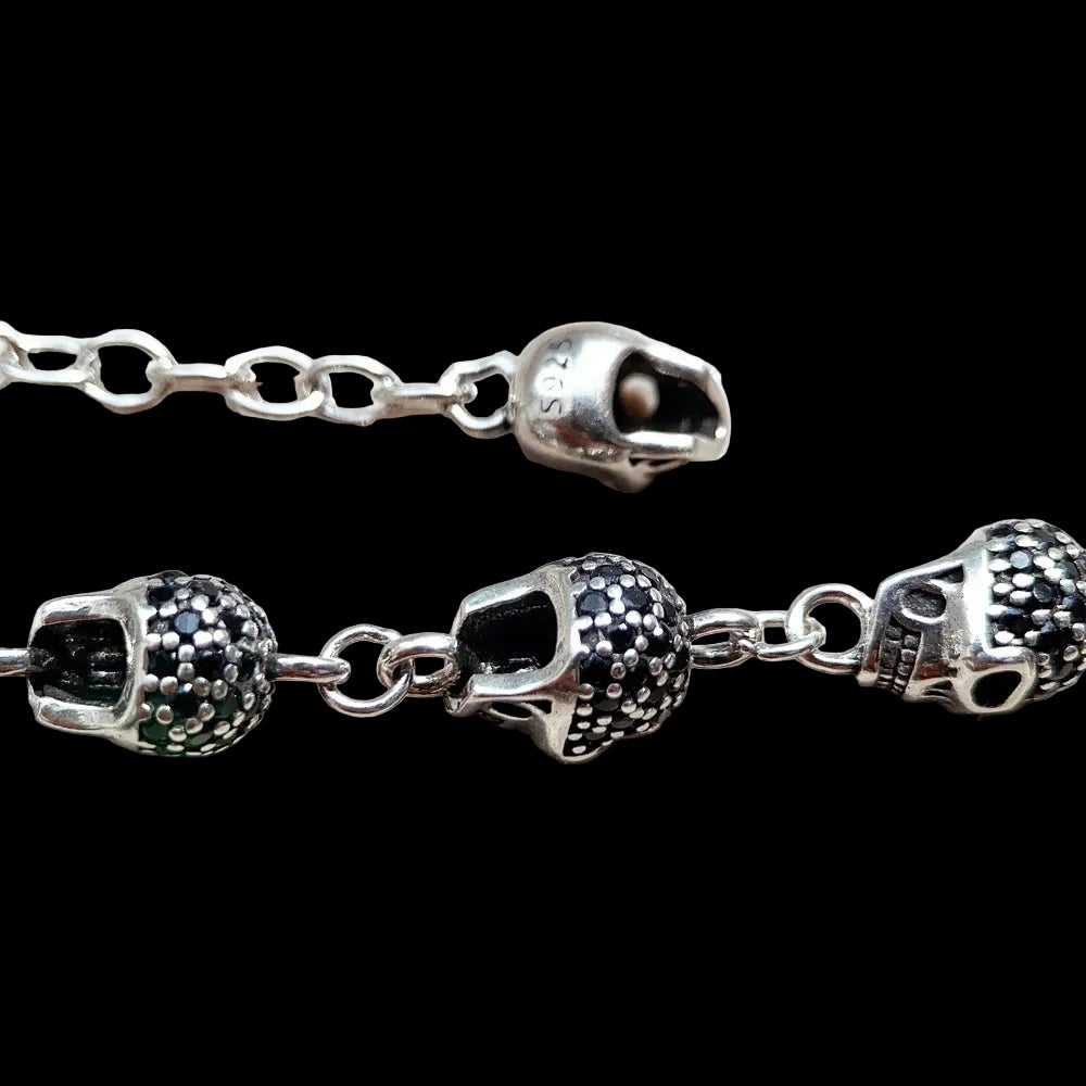 Unisex Skull Pave Link Chain Bracelet 925 Sterling Silver Punk Jewelry Party Gift Pure Zirconia Unisex Chain Accessory