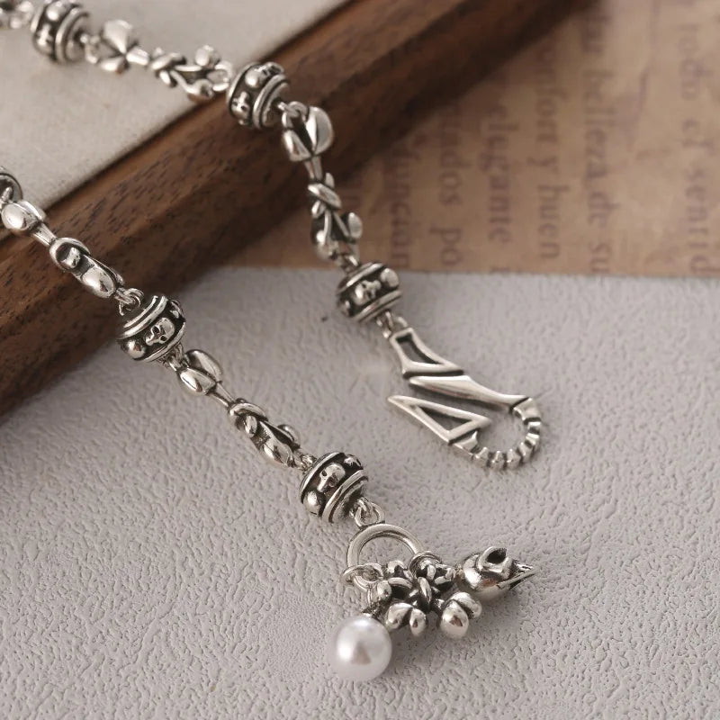 Best Sell Vintage Skull Heads Thai Silver Unisex Punk Rock Charm Bracelet Jewelry For Women Man Halloween Gift Cheap No Fade