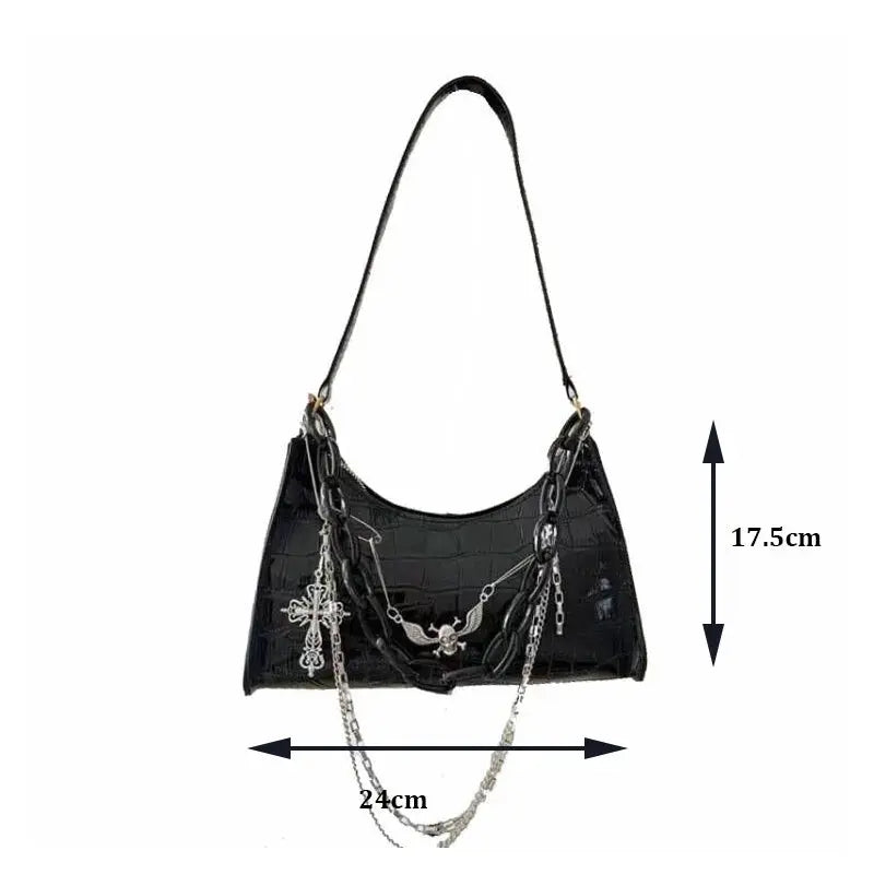 Gothic Dark Punk Underarm Bag With Skull Shoulder Bag Y2k Chain Crocodile Pattern Crossbody Bag Korean Popular Aesthetic Bags Coven Couture Collective