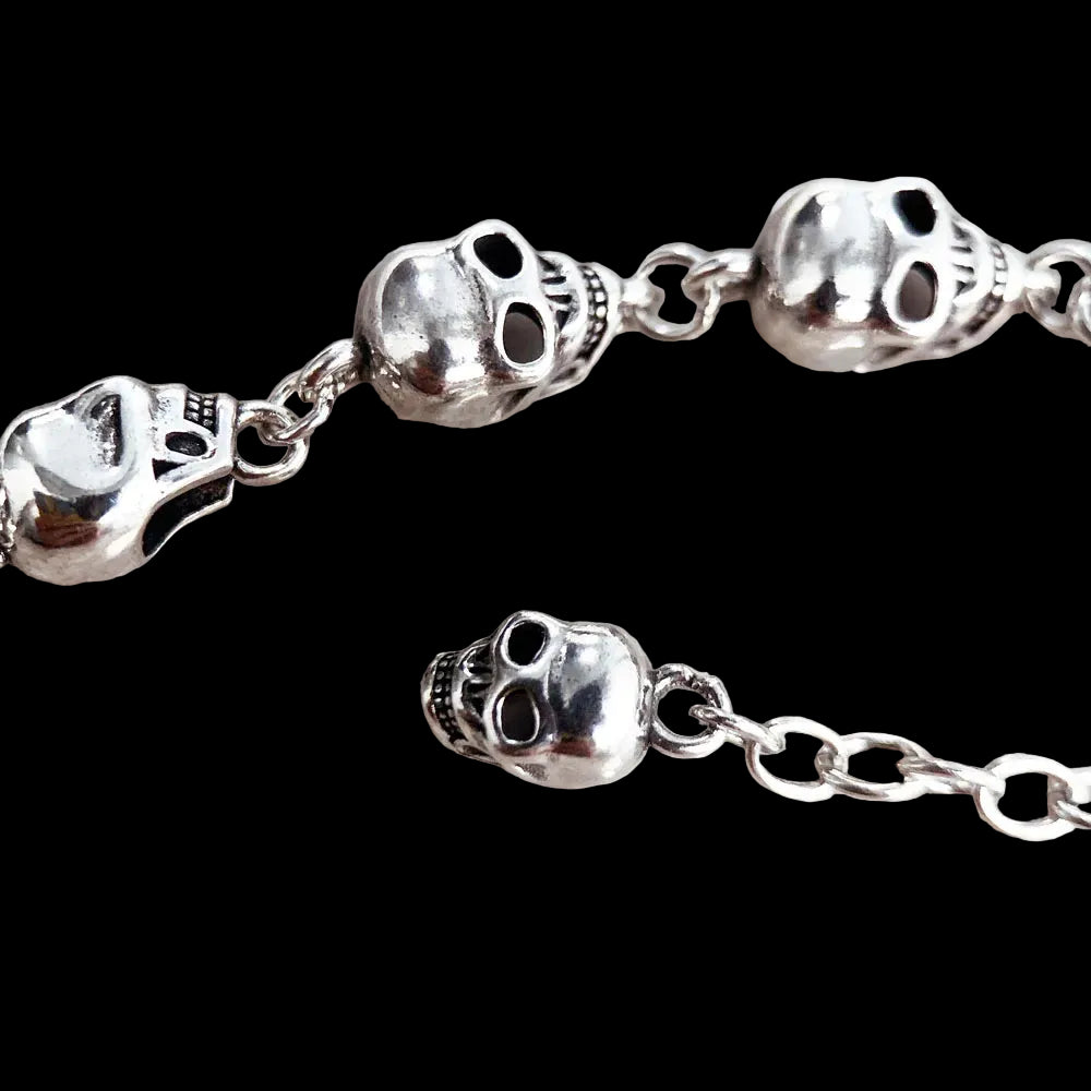 Skulls Link Chain Bracelets Punk 925 Sterling Silver