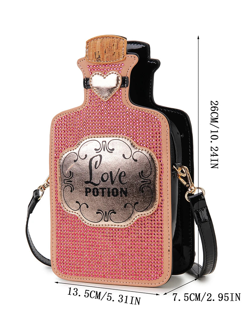 Gothic Kitsch Poison Bottle Shaped Handbag and Purse for Women Dark Lolita Skull Decoration Punk Goth Style Girls Shoulder Bags Coven Couture Collective