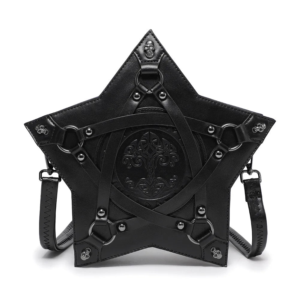 Gothic Black Pentagram Crossbody Bag Multifunctional Unisex Punk Halloween Cosplay Handbag Fashion Retro Accessories For Adult