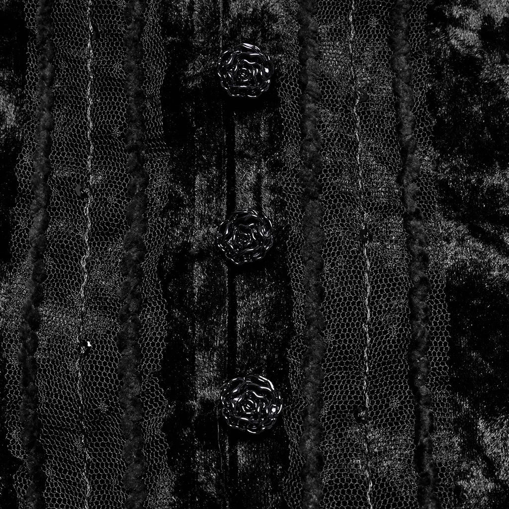 PUNK RAVE Women's Lace Embroidered Velvet Classic Gigot Sleeves Shirt Retro Layering Adjustable Rope Sexy Slim Tops Coven Couture Collective