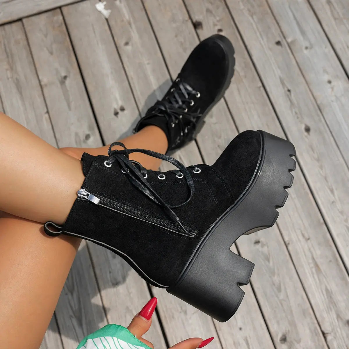Punk Goth Women Motorcycle Boots Outdoor Platform High Heels Shoes Woman 2025 New Brand Luxury Fashion Designer Boots Women Coven Couture Collective