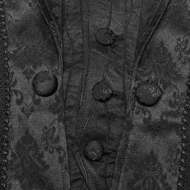 PUNK RAVE Men's Gothic Gorgeous Lace Decoration Asymmetric Lapel Waistcoat Unique Pointed Outline Elements Party Long Sleeve Top Coven Couture Collective
