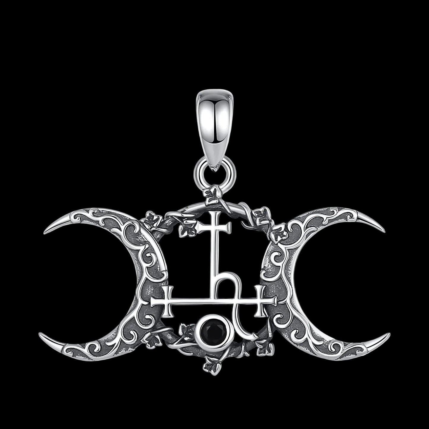 925 Sterling Silver Lilith Sigil Necklace Vintage Triple Moon Goddess Pendant Coven Couture Collective