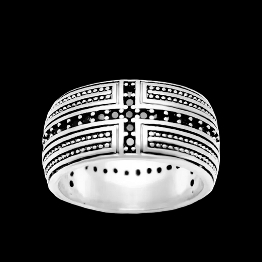 Black CZ Cross Ring 925 Sterling Silver Fine Jewellery Unisex Cross Design with High-Quality CZ Stones for Men and Women
