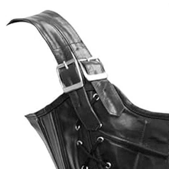 Genuine Leather High Compression Firm Control Waist Training Gothic Black Corset Overbust Steel Boned Body Shaper Shoulder