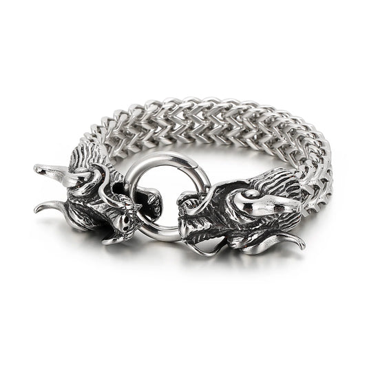 KALEN Multi-layer Charm Double Dragon Stainless Steel Men's Bracelet