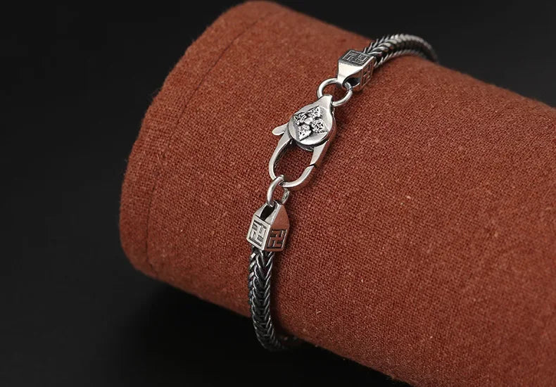 BOCAI 925 Sterling Silver Fox Tail Chain Bracelet New Fashionable Diamond Pestle Fine Chain Link Jewelry Accessories for Men