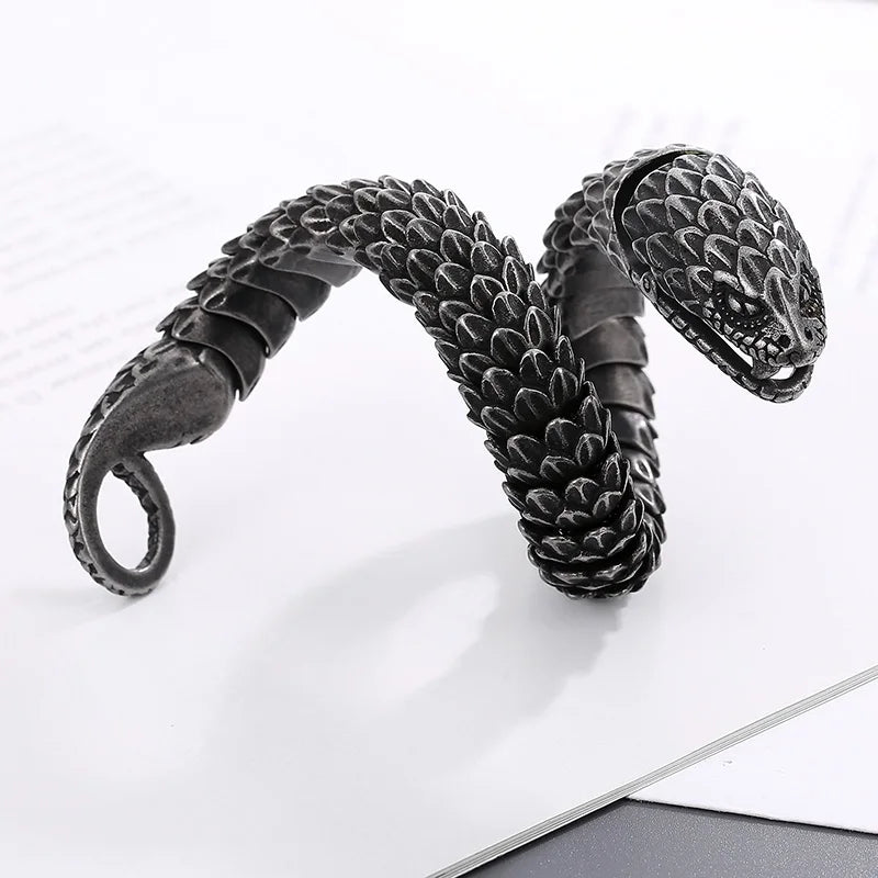 KALEN 220mm Men Punk Oxidized Black/Silver/Gold Stainless Steel Feathers Snake Links Bracelet