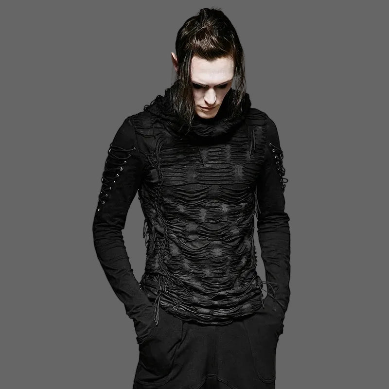 PUNK RAVE Men's T-shirt Punk Rock Cool  Gothic Casual Novelty Long Sleeve Hooded Sweatshirt Streetwear Personality Tops Coven Couture Collective