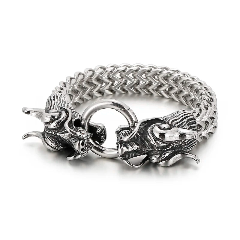 KALEN Multi-layer Charm Double Dragon Stainless Steel Men's Bracelet