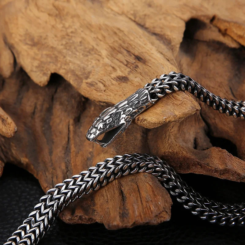 Kalen Domineering Snake Head Lock Necklaces Braided Chain Men High Quality Stainless Steel Jewelry Statement Necklace