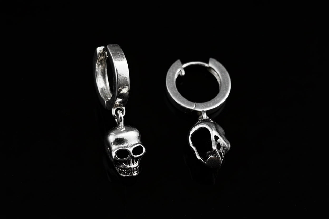 925 Sterling Silver Hinged Hoop Earrings with Skull Design