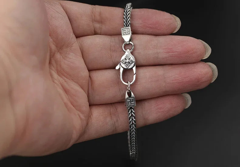 BOCAI 925 Sterling Silver Fox Tail Chain Bracelet New Fashionable Diamond Pestle Fine Chain Link Jewelry Accessories for Men