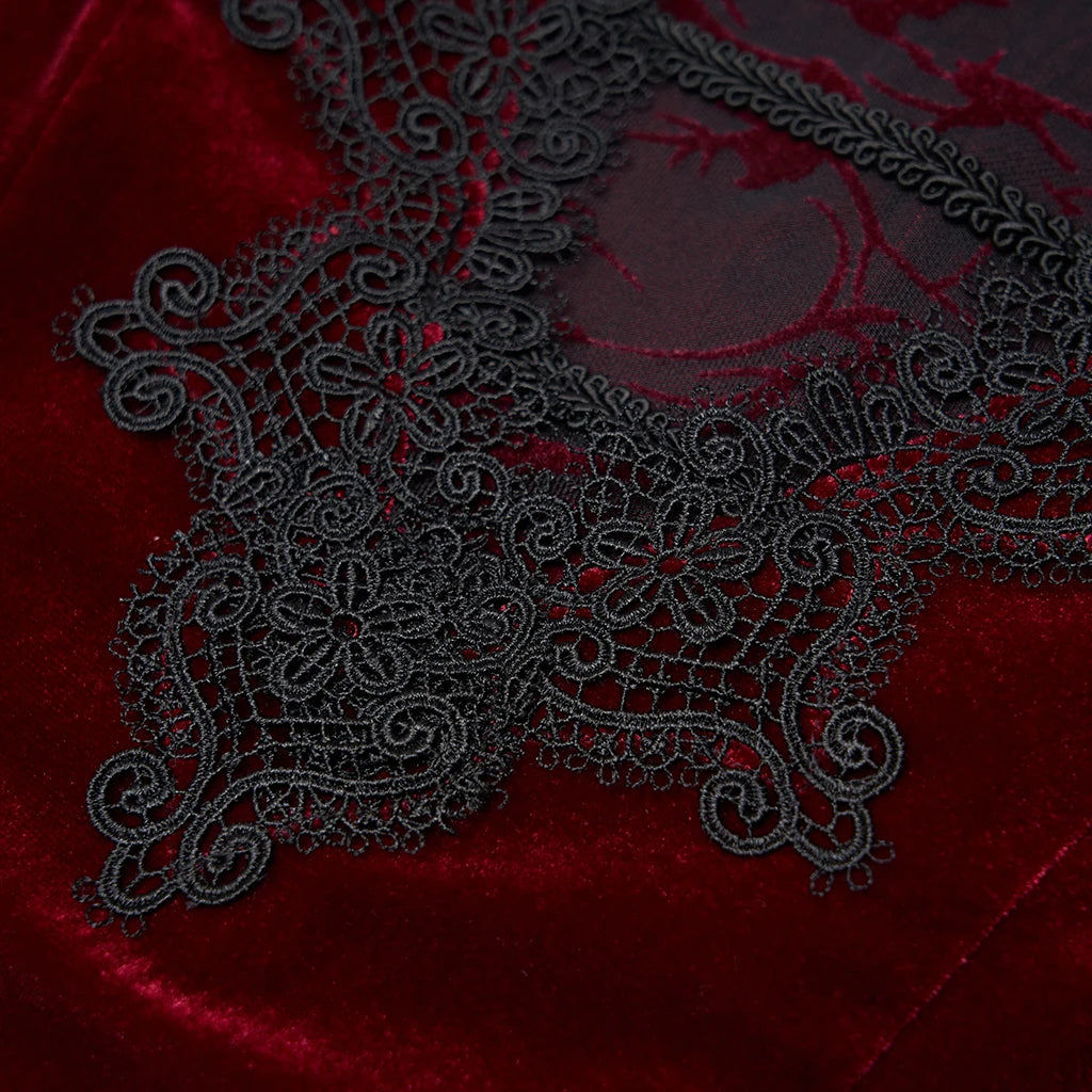 PUNK RAVE Women's Velvet Gothic Gorgeous Retro Irregular Hem Sleeveless Dress in Black or Red