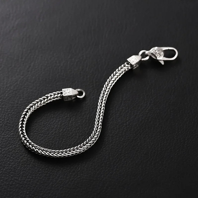 BOCAI 925 Sterling Silver Fox Tail Chain Bracelet New Fashionable Diamond Pestle Fine Chain Link Jewelry Accessories for Men