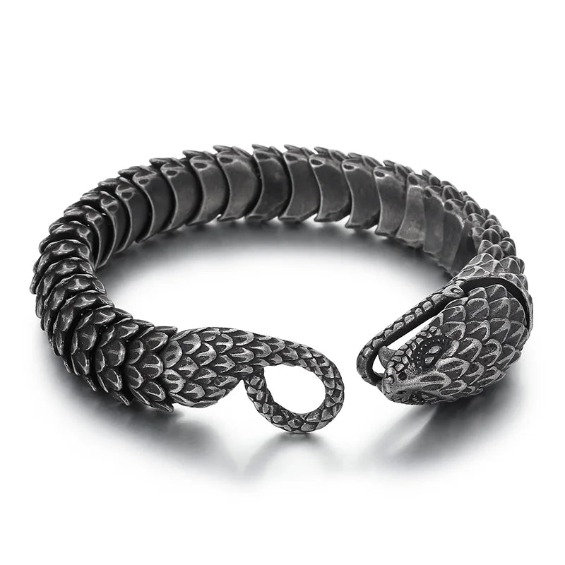 KALEN 220mm Men Punk Oxidized Black/Silver/Gold Stainless Steel Feathers Snake Links Bracelet