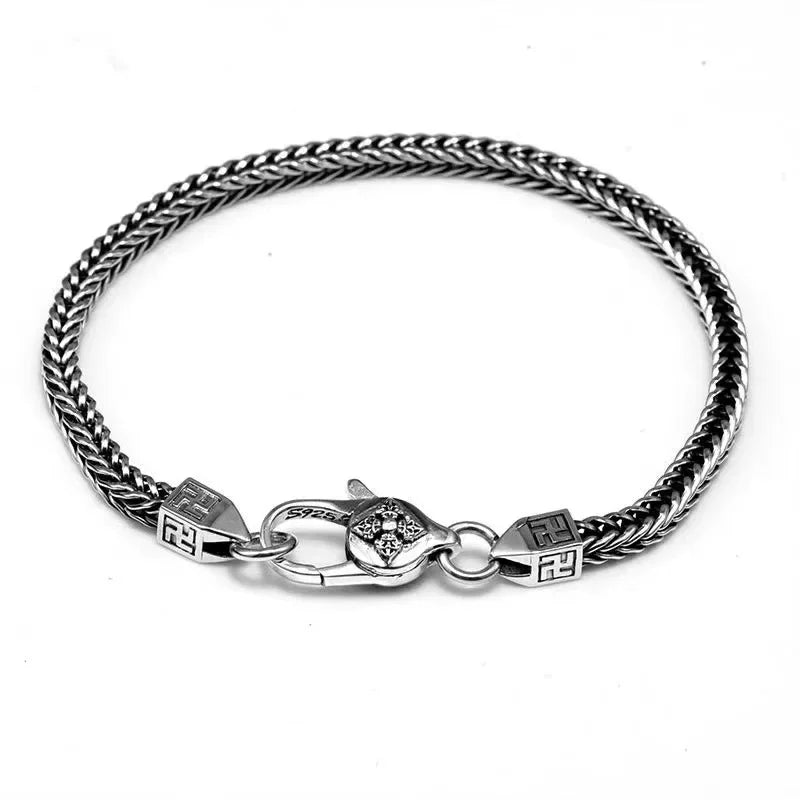 BOCAI 925 Sterling Silver Fox Tail Chain Bracelet New Fashionable Diamond Pestle Fine Chain Link Jewelry Accessories for Men