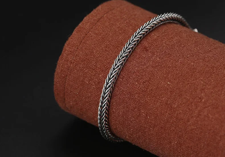 BOCAI 925 Sterling Silver Fox Tail Chain Bracelet New Fashionable Diamond Pestle Fine Chain Link Jewelry Accessories for Men