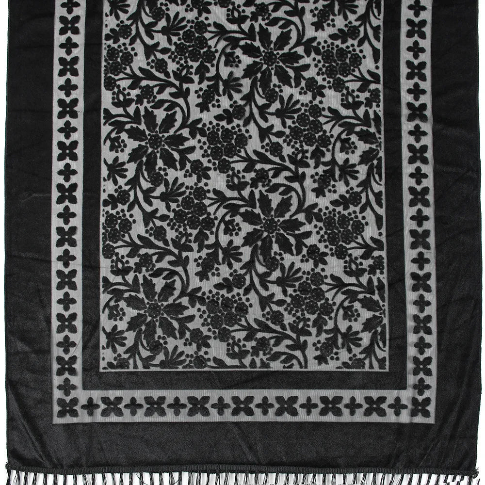 New Bohemian Ethnic Style Green Velvet Long Shawl Plain Color Floral Pattern Multi-Functional Scarf for Women's Summer Parties