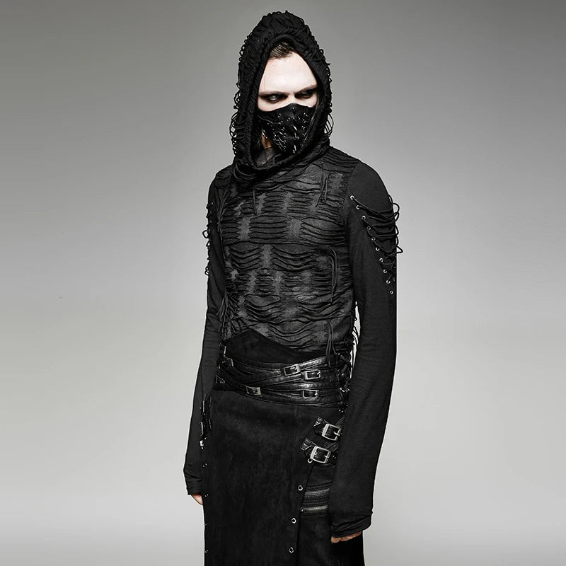 PUNK RAVE Men's T-shirt Punk Rock Cool  Gothic Casual Novelty Long Sleeve Hooded Sweatshirt Streetwear Personality Tops Coven Couture Collective