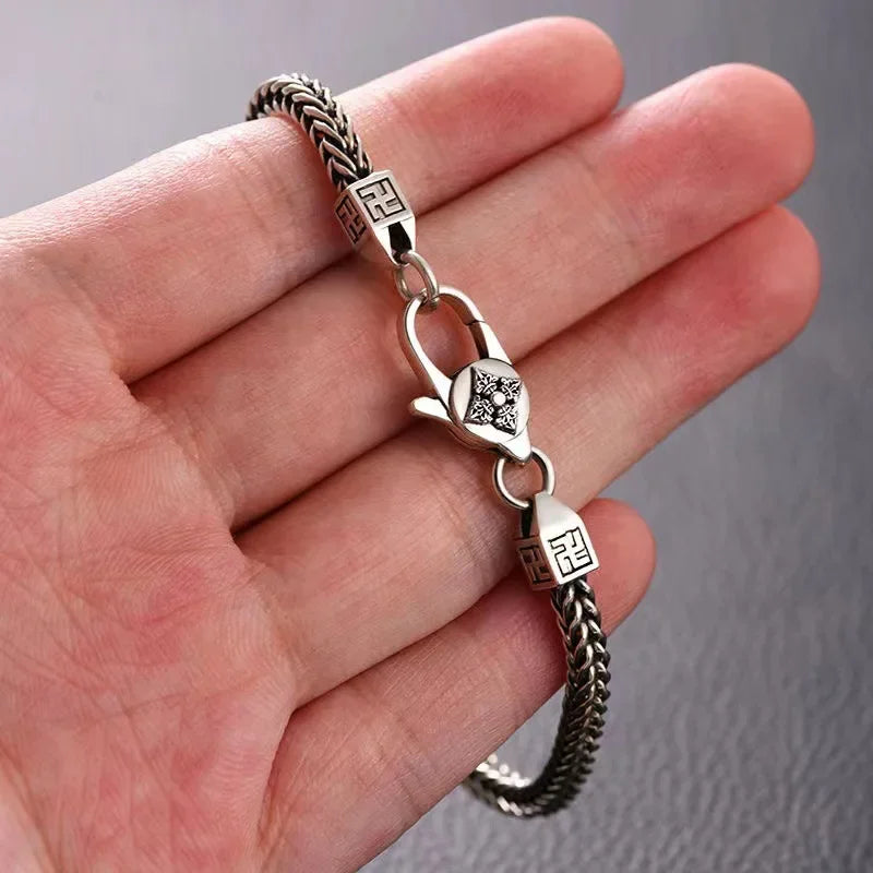 BOCAI 925 Sterling Silver Fox Tail Chain Bracelet New Fashionable Diamond Pestle Fine Chain Link Jewelry Accessories for Men