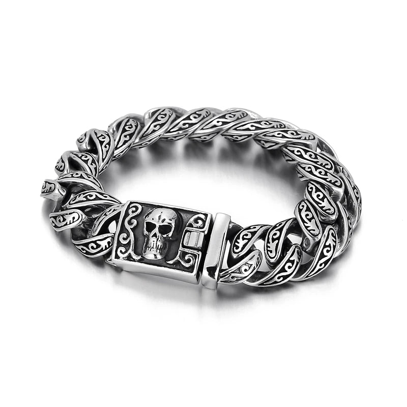 KALEN Wholesale Domineering Men Bracelet Totem Pattern Skull Stainless Steel Bracelet Jewelry