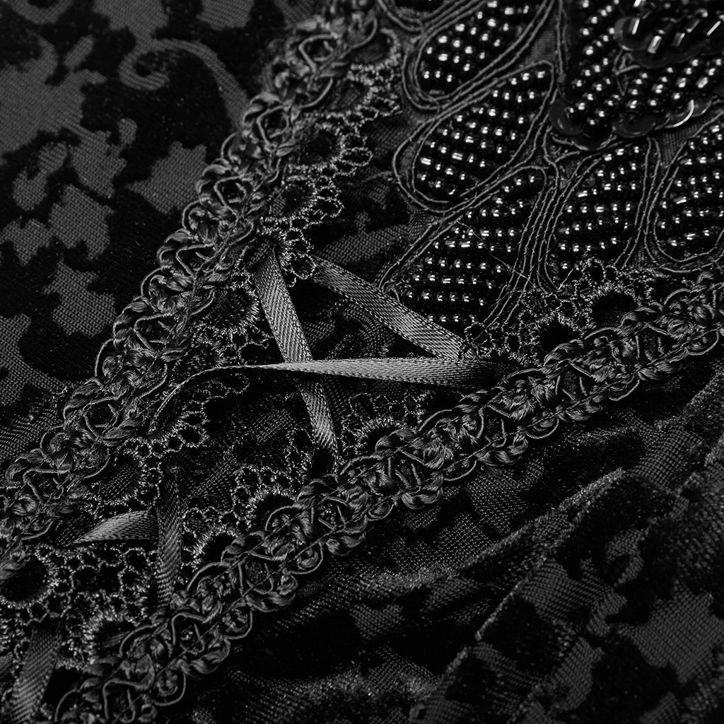 PUNK RAVE Women's Gothic Palace Retro Burn Out Flower Leggings Daily Wear Adjustable Elastic Band Skinny Delicate Pencil Pants