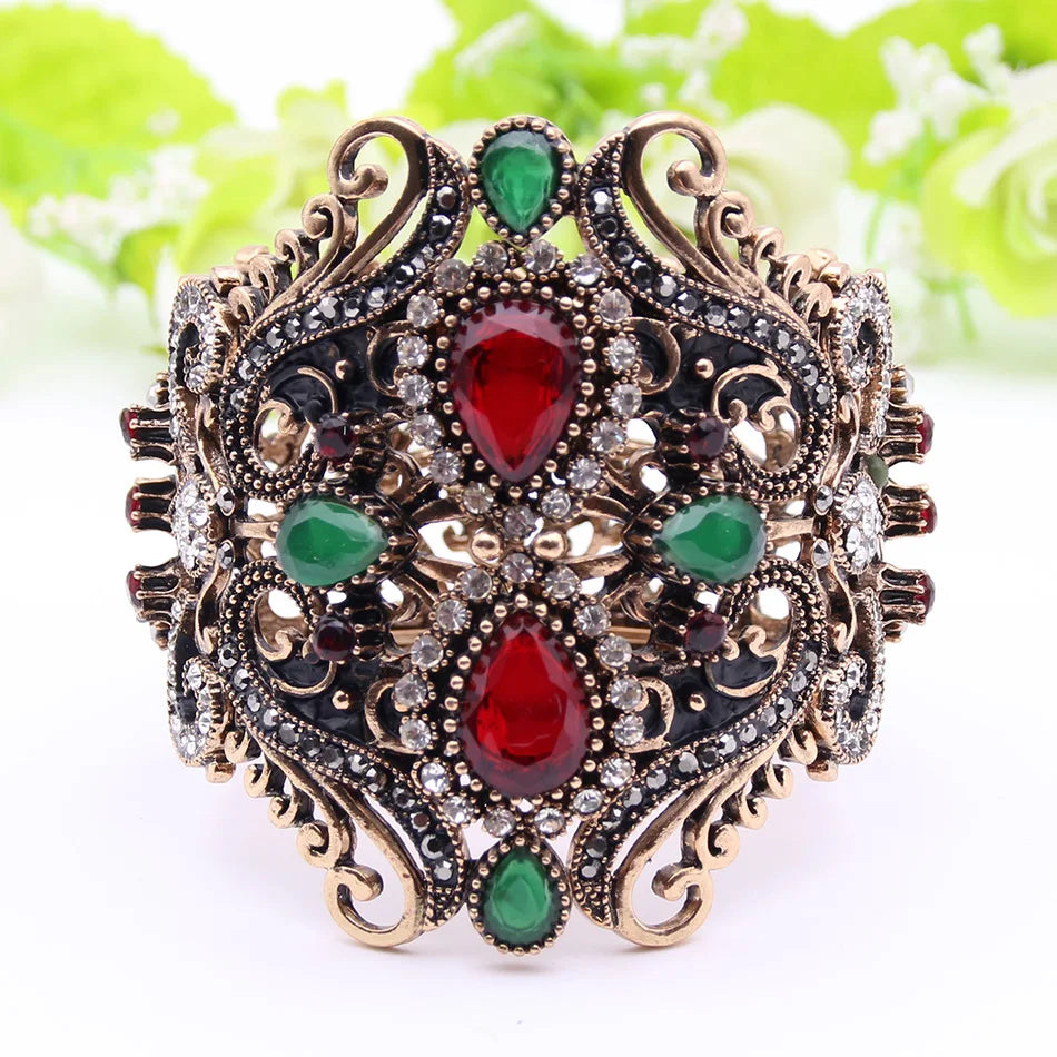 Antique Gold Baroque Gothic Bangle Vintage Resin Flower Bracelet for Women
