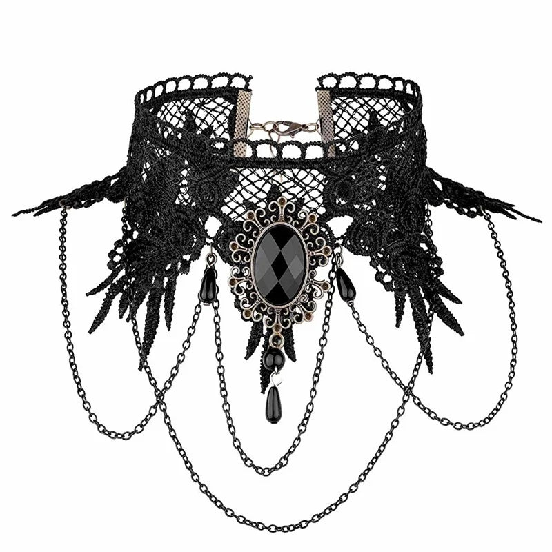 YiYaoFa Handmade Exaggerated Jewelry Set Gothic Jewelry Black Lace Necklace & Earring Women Accessories Party Jewelry FYS-01