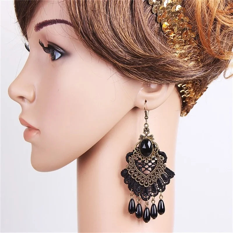 YiYaoFa Handmade Exaggerated Jewelry Set Gothic Jewelry Black Lace Necklace & Earring Women Accessories Party Jewelry FYS-01