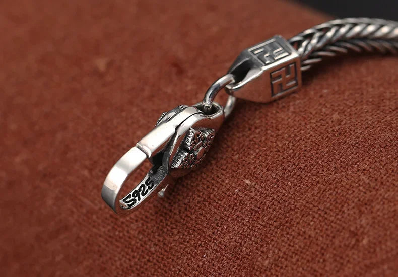 BOCAI 925 Sterling Silver Fox Tail Chain Bracelet New Fashionable Diamond Pestle Fine Chain Link Jewelry Accessories for Men