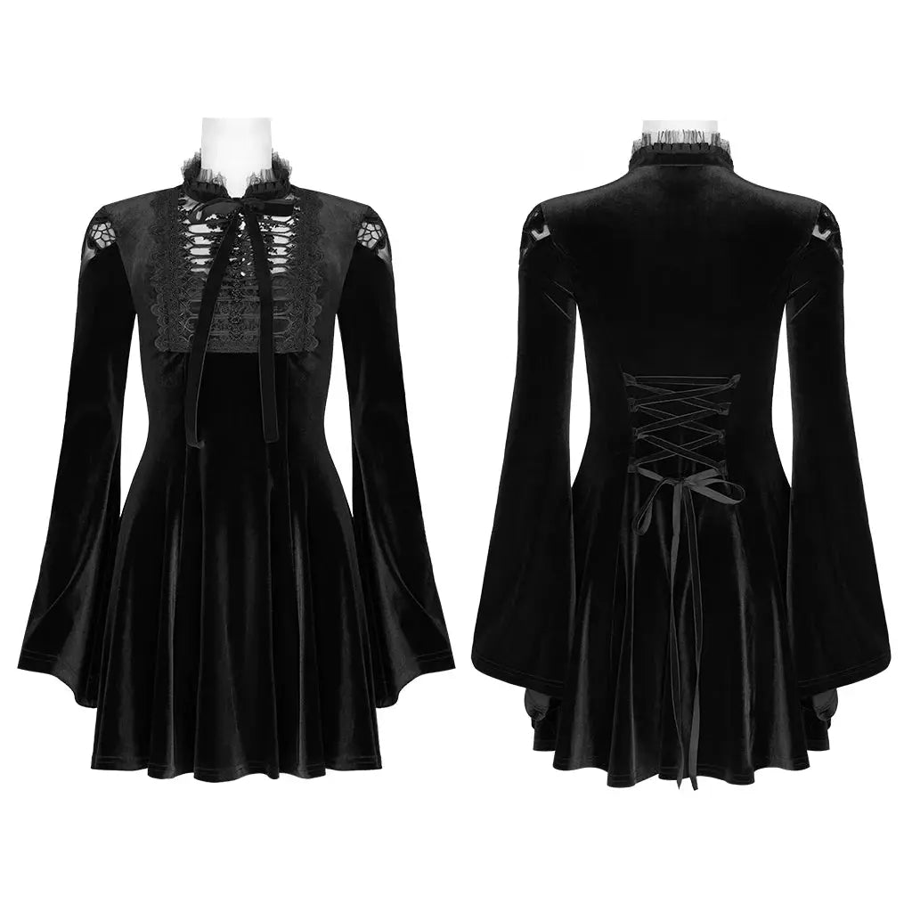 PUNK RAVE Women's Gothic Daily Dress Gorgeous Retro Knitted Velvet Lace-up Lace Collar Micro-horn Cuffs Party Dinner Dresses Coven Couture Collective