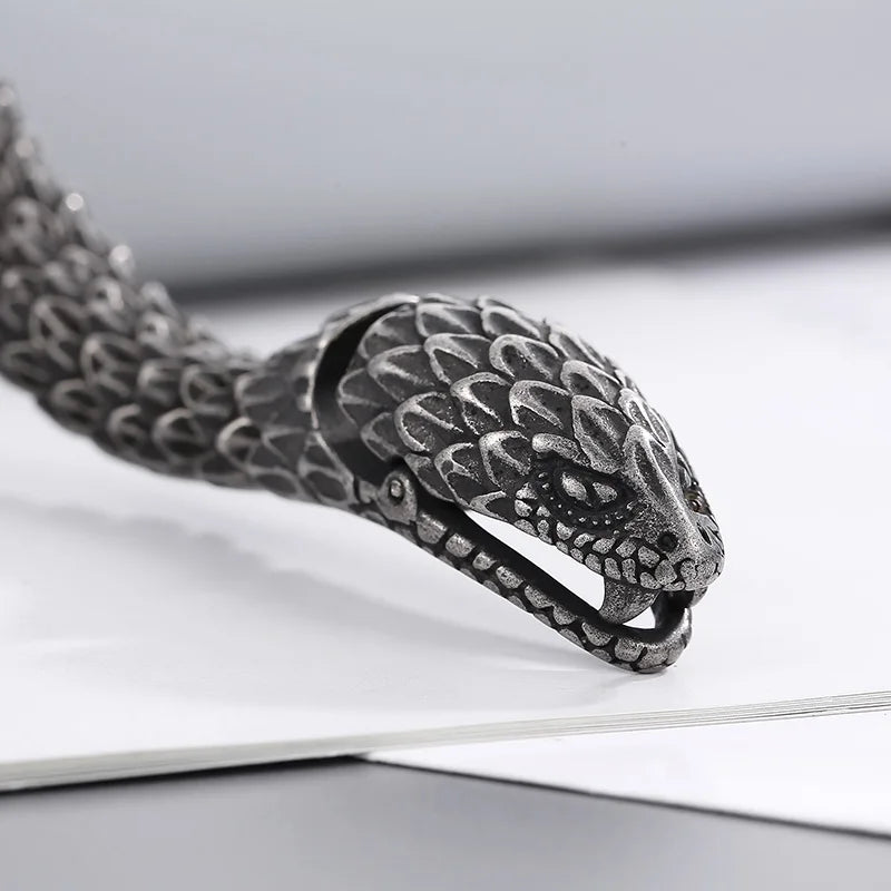 KALEN 220mm Men Punk Oxidized Black/Silver/Gold Stainless Steel Feathers Snake Links Bracelet