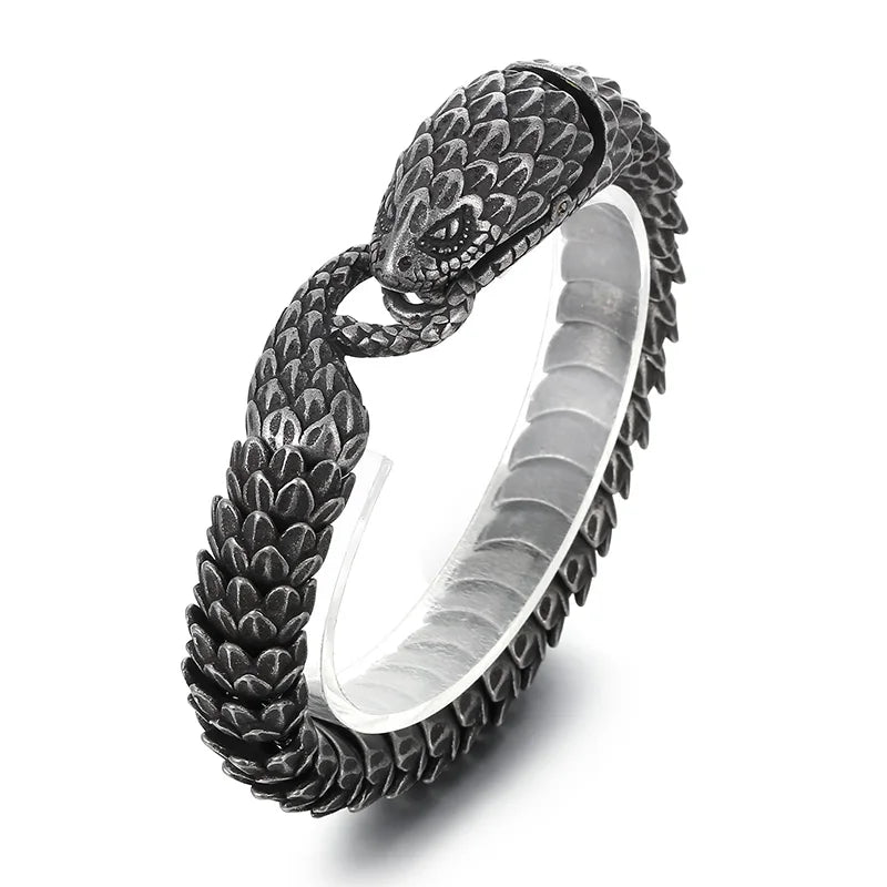 KALEN 220mm Men Punk Oxidized Black/Silver/Gold Stainless Steel Feathers Snake Links Bracelet