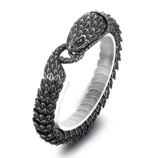 KALEN 220mm Men Punk Oxidized Black/Silver/Gold Stainless Steel Feathers Snake Links Bracelet